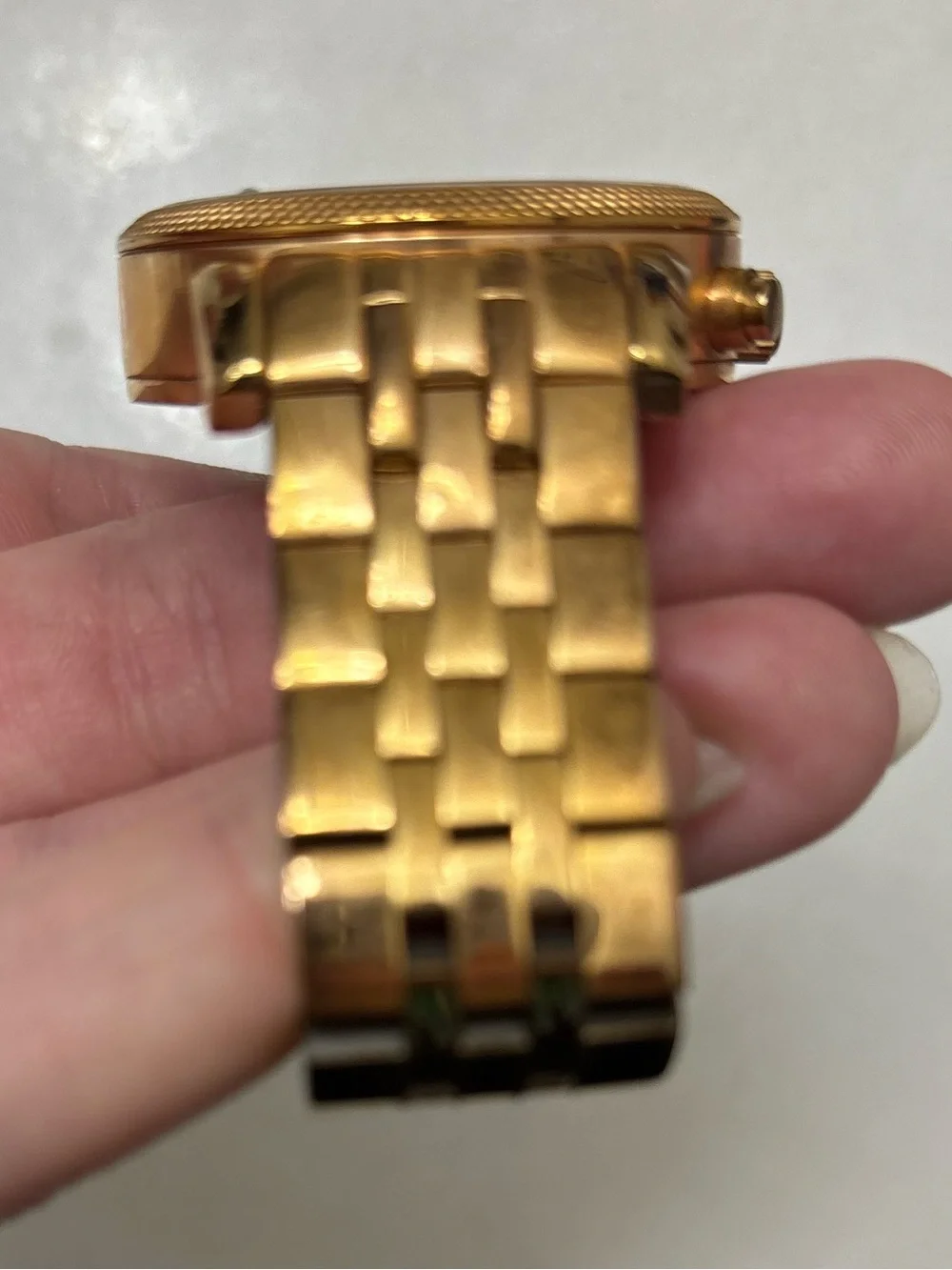 Michael Kors Women's Gold Chronograph Watch with a Pearl Face and White Dial